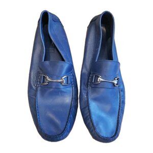 Mercanti Fiorentini Driving Mocs Loafers Blue Leather Horsebit Sz 13 Italy